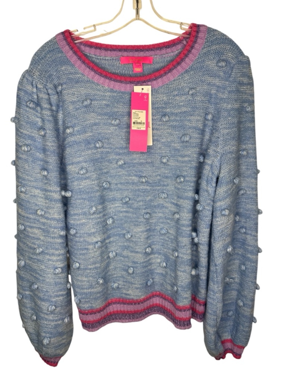 Lilly Pulitzer Verna Sweater XL Blue Pom Pom Knit NWT